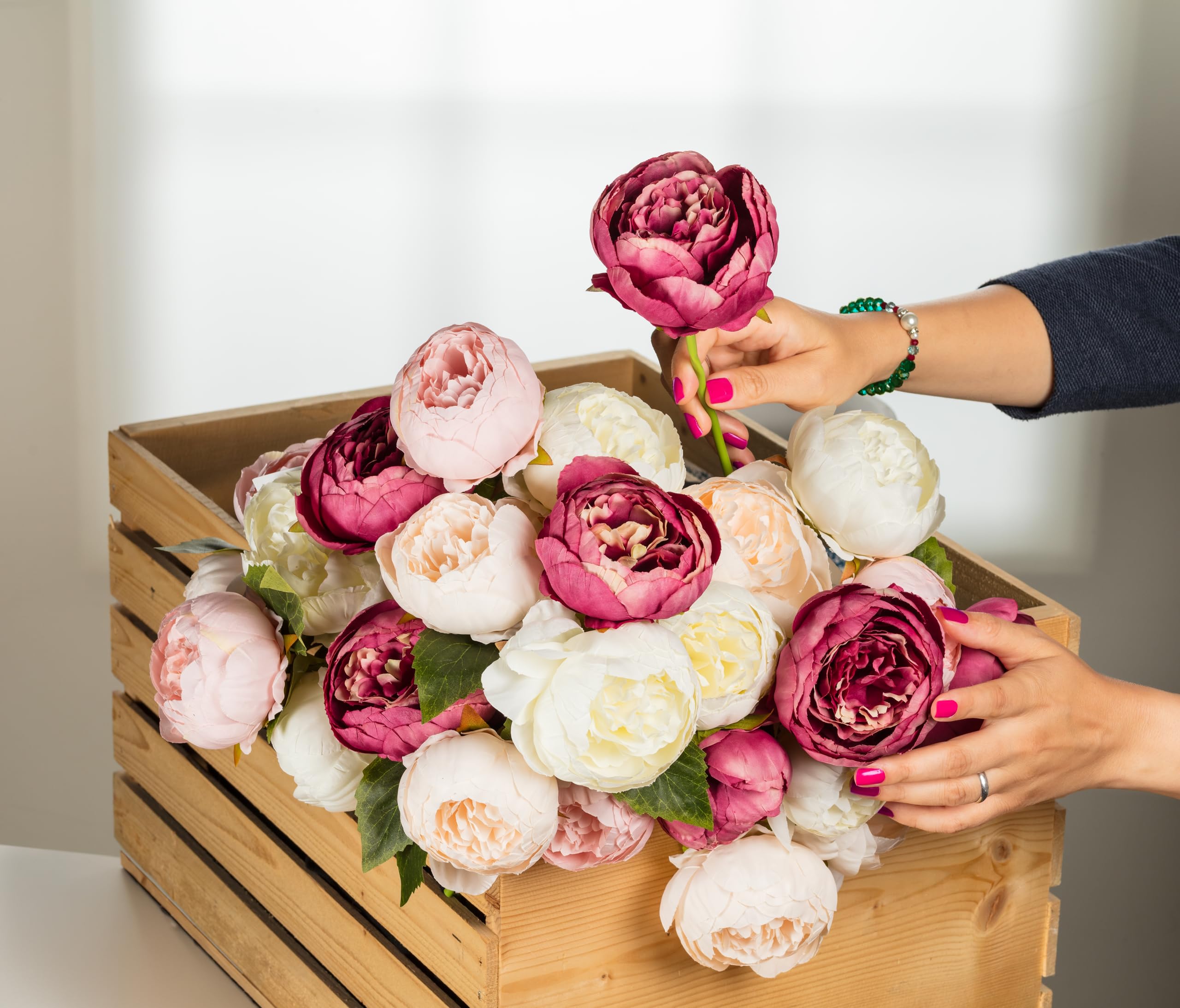 Abbott Collection Full Peony Faux Flower Bouquet - Pink (10"H) - Image 6