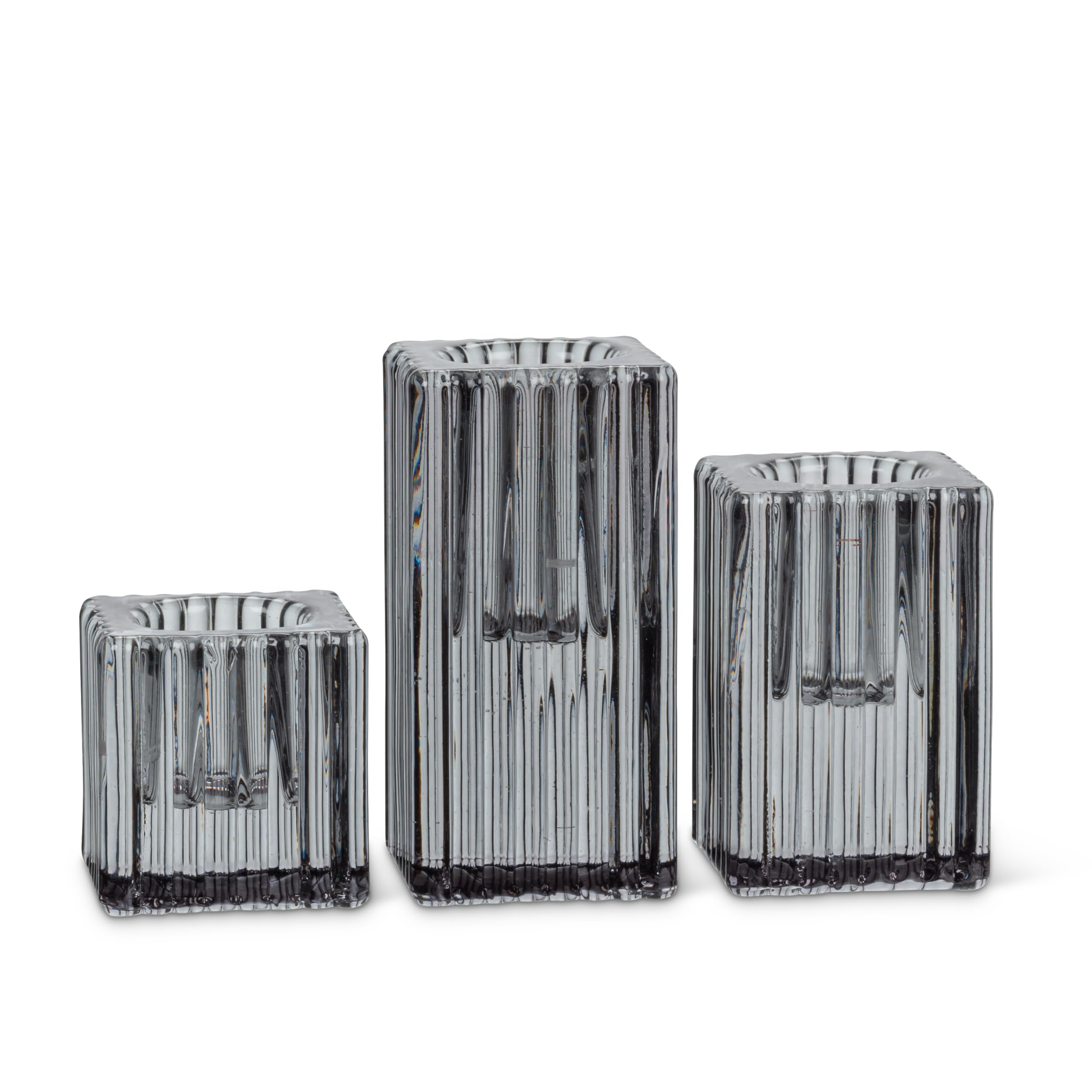 Abbott Collection Glass Taper Candle Holders, Set of 3 - Grey (1.5-3" H) - Image 3
