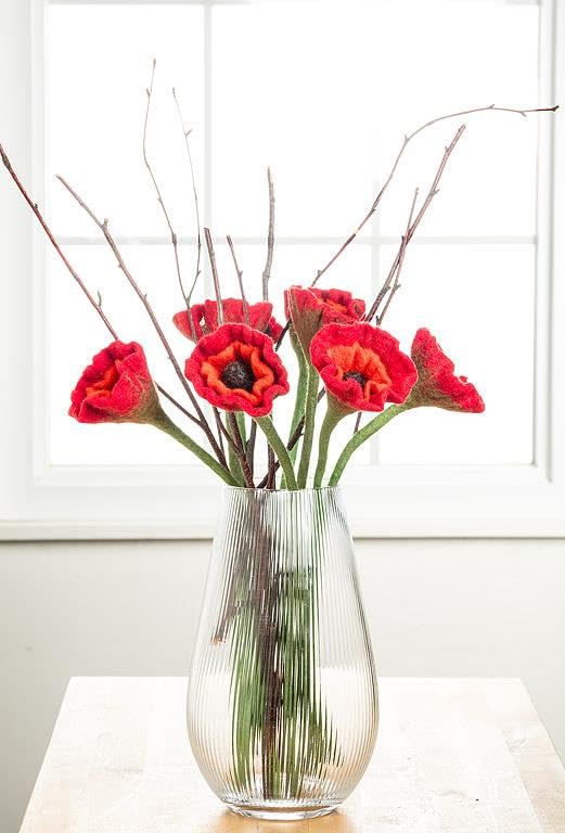 Abbott Collection Red Wool Felt Poppy Stem Decorative Accent (12.5" H) - Image 4