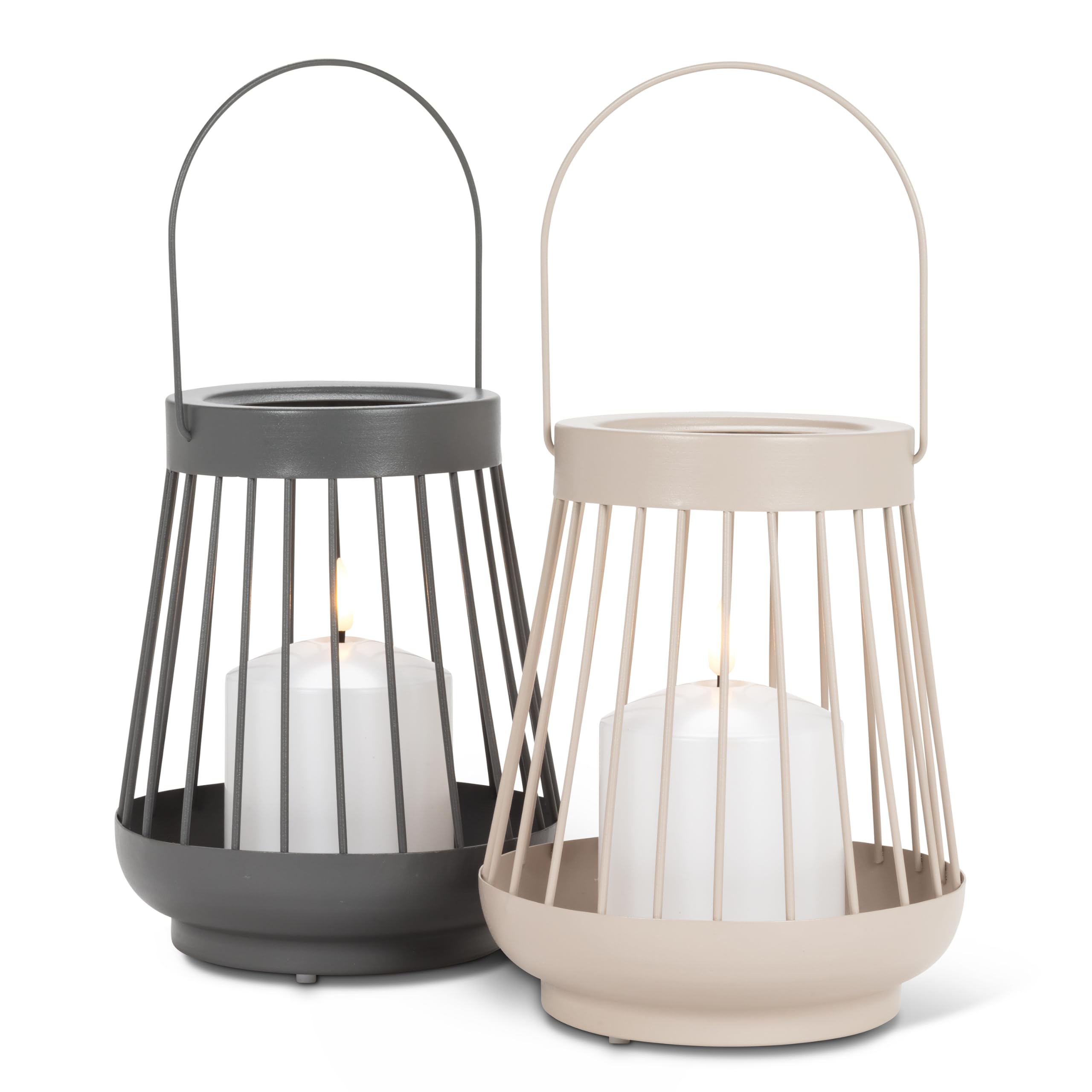 Abbott Collection Spoke Indoor/Outdoor Lantern with LED Candle - Metal/Plastic, Grey (7" H) - Image 3